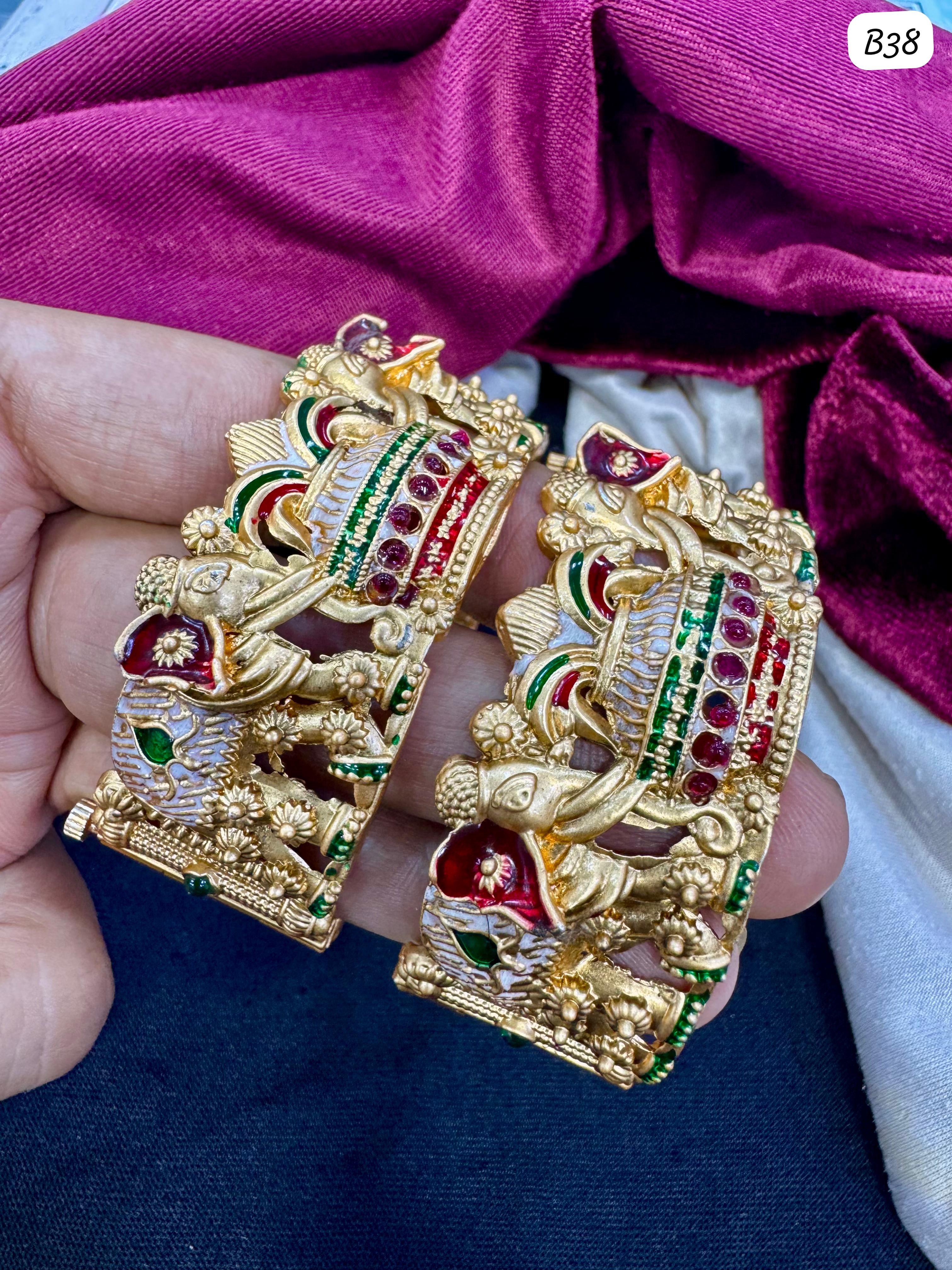 Traditional Temple Design Elephant CZ Bangles – Handcrafted Bridal Jewelry